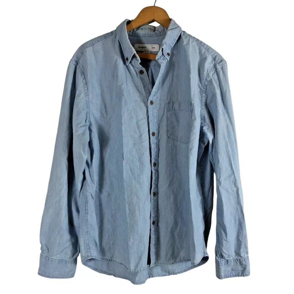 Old Navy Mens XXL Tall Denim Chambray Shirt Slim Long Sleeve Button Down BF